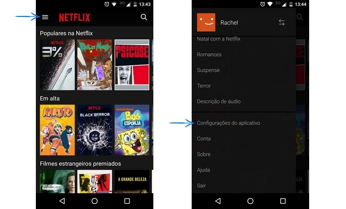 Menu principal do app do Netflix para Android (Foto: Reprodução/Raquel Freire)