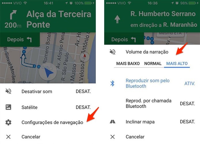 Alterando o volume das instruções navegação do Google Maps no iOS. (Foto: Reprodução/Alessandro Junior)