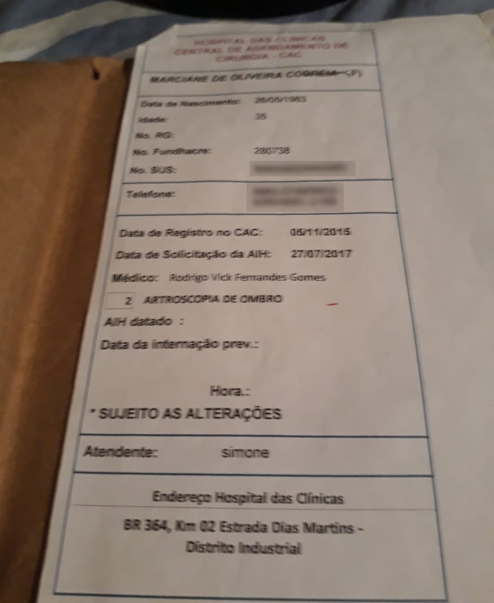 Dona de casa deu entrada no procedimento na CAC em 2015 — Foto: Reprodução