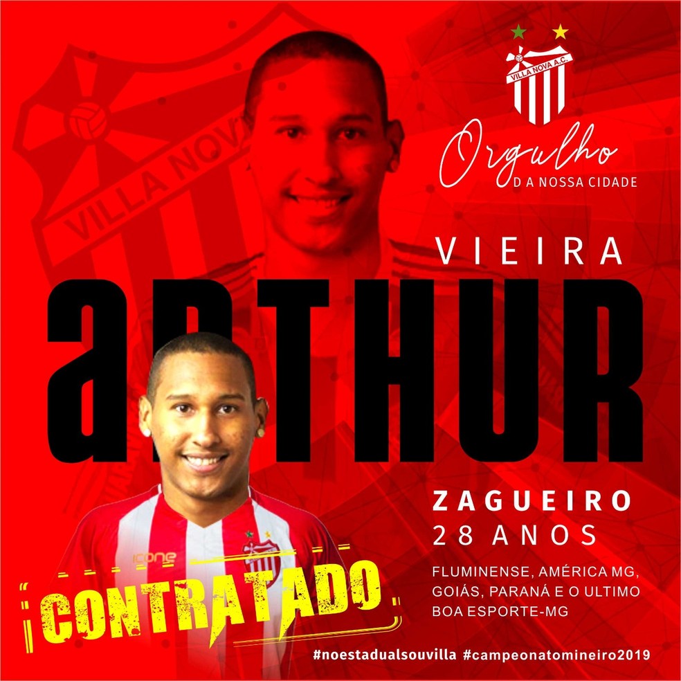 Villa Nova anuncia zagueiro Arthur â€” Foto: DivulgaÃ§Ã£o Villa Nova