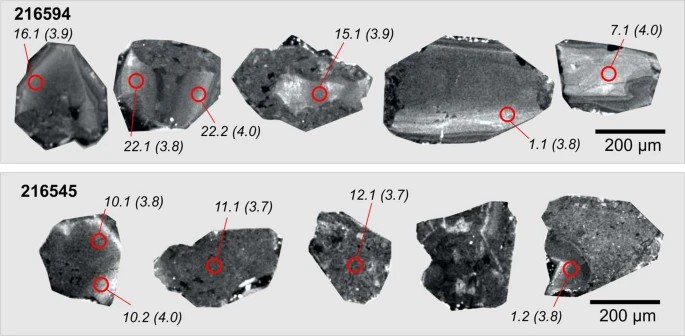 Imagem retirada do processo de catodoluminescência para verificação de informações das pedras de zircão (Foto: Nature )