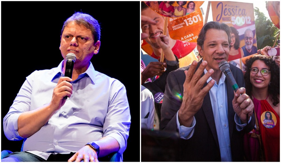 Os candidatos ao governo de São Paulo Tarcísio de Freitas (Republicanos) e Fernando Haddad (PT). — Foto: Montagem/g1/Divulgação 