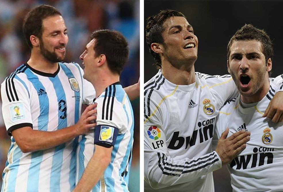 Parceiro de Messi na seleção argentina, Higuaín atua ao lado de Cristiano Ronaldo na Juventus e já foi companheiro do português também no Real Madrid — Foto: Infoesporte