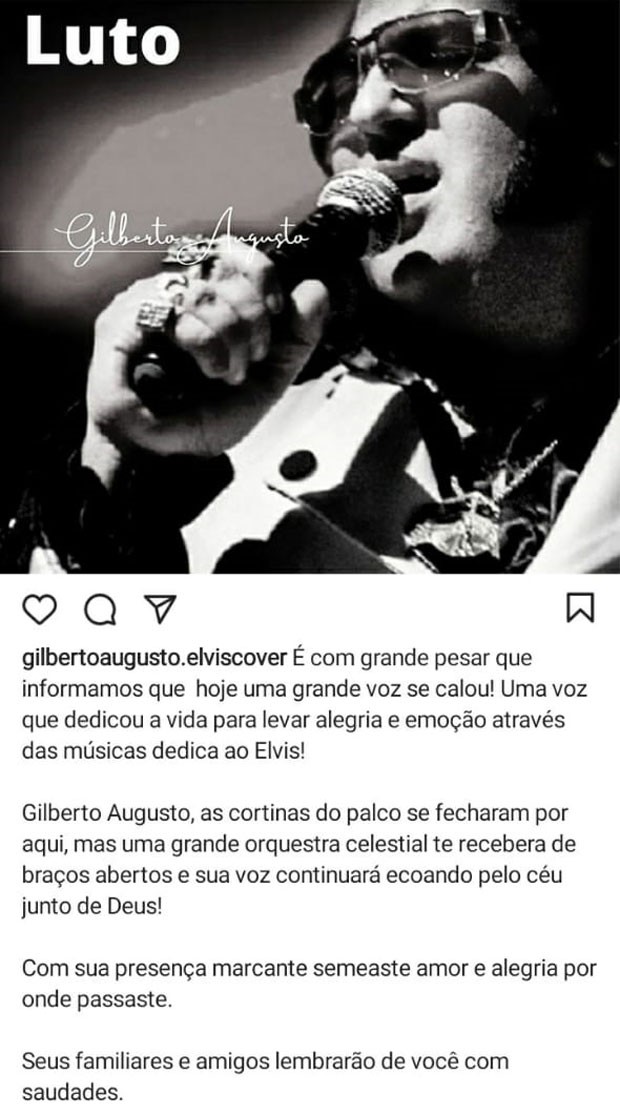 Morte de Gilberto Augusto foi anunciada em seu perfil no Instagram (Foto: Reprodução/Instagram)