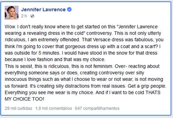 Jennifer Lawrence (Foto: Facebook)