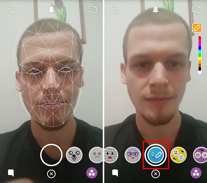 Snapchat tem filtro que permite fazer desenho no rosto do usuário (Foto: Reprodução/Elson de Souza)
