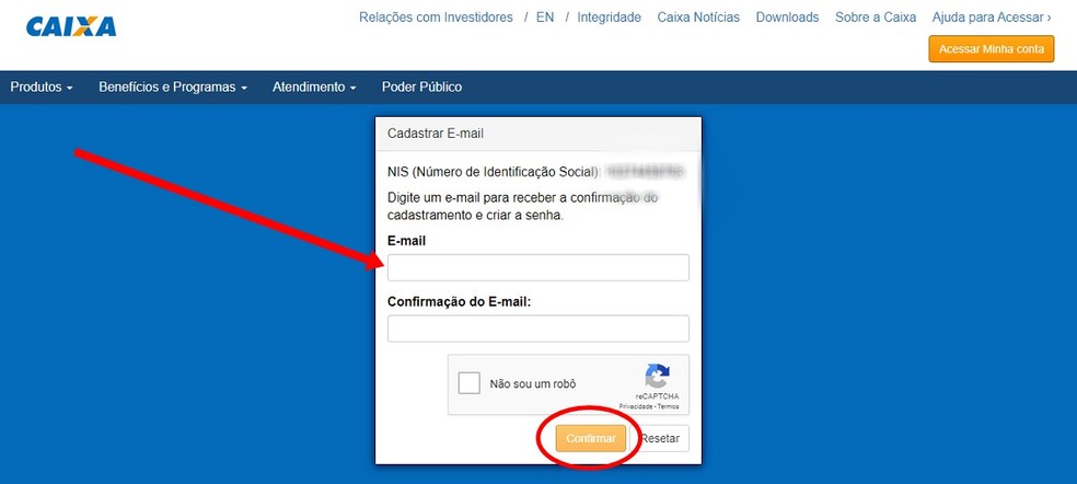 Cadastre um e-mail para confirmação de dados — Foto: Reprodução/Barbara Ablas