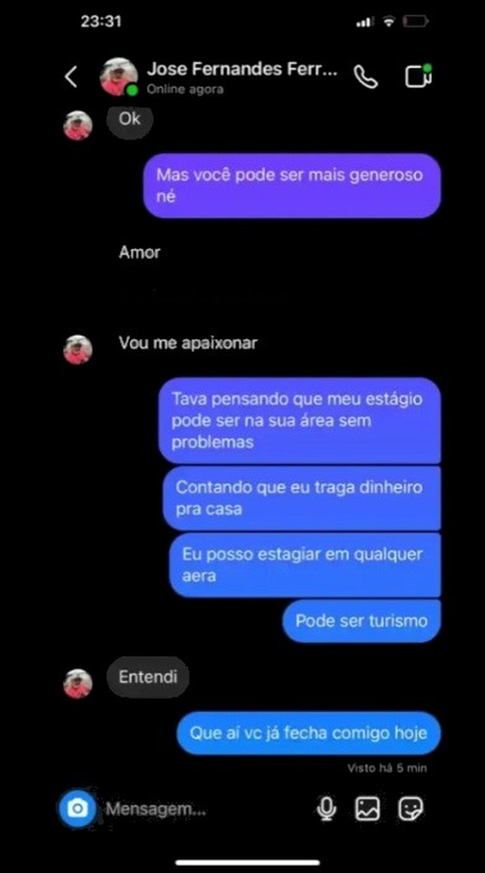 Prints mostram que jovem sugere que Dudé consiga o cargo no governo do Acre — Foto: Reproduão