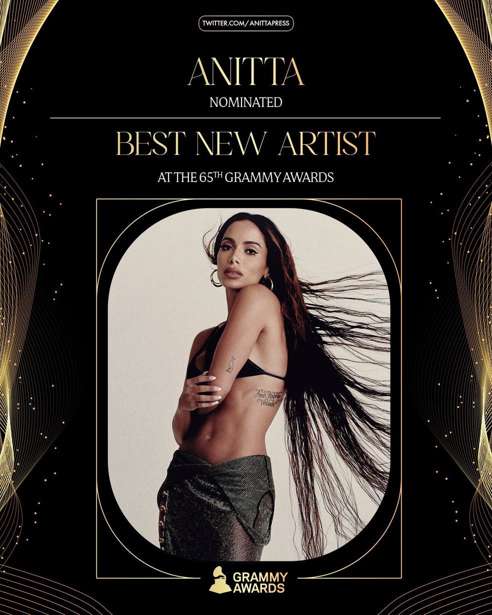 Anitta é indicada a Best New Artist no Grammy 2023 — Foto: Reprodução/Twitter