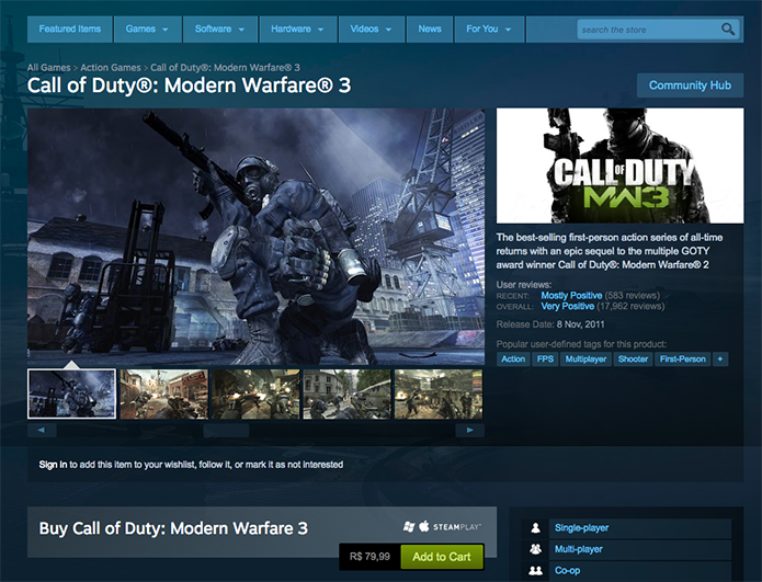 Vá até o carrinho para comprar Call of Duty: Modern Warfare 3 (Foto: Reprodução/Murilo Molina)