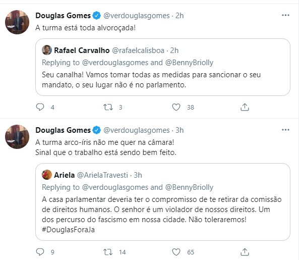 Vereador Douglas Gomes rebate acusações da vereadora Benny Briolly (Foto: Reprodução / Twitter)