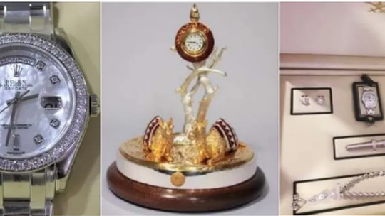 Acervo privado de Bolsonaro inclui relógio de mesa cravejado com diamantes, jogo de chá húngaro e canetas de luxo