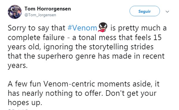 Críticos americanos detonam Venon (Foto: Reprodução Twitter)