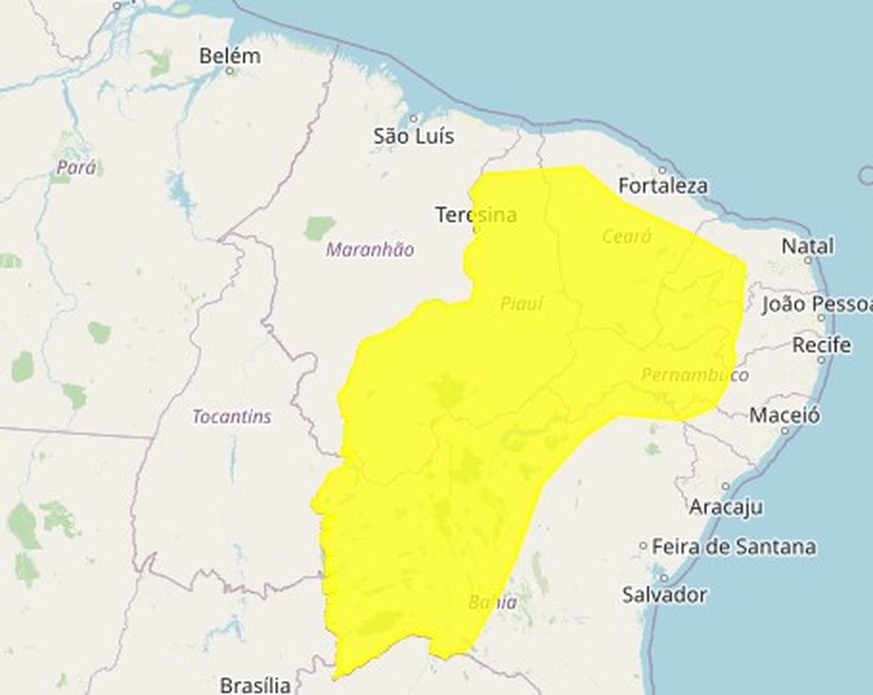 Novo alerta do Inmet vale para 69 cidades do Rio Grande do Norte — Foto: Inmet/Reprodução