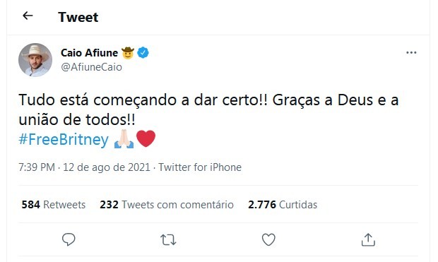 Caio Afiune apoia Britney Spears e viraliza (Foto: Reprodução/Twitter)