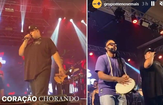 O grupo de pagode Menos É Mais fez show em Rio Claro (SP). Os músicos relataram no Instagram que rezaram no palco e se conectaram à perda da cantora (Foto: Reprodução/Instagram)