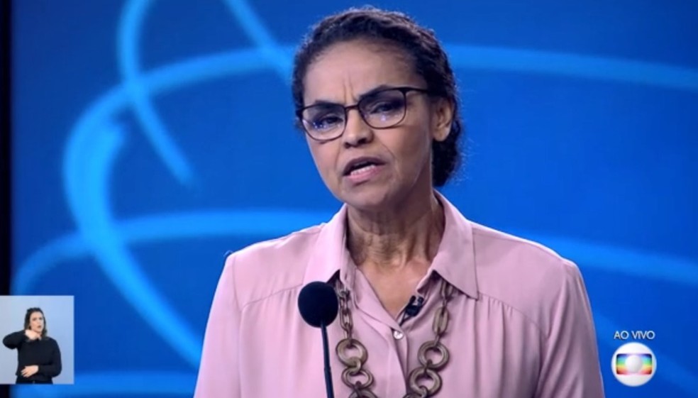 A candidata da Rede à Presidência, Marina Silva, no debate da Rede Globo — Foto: Reprodução