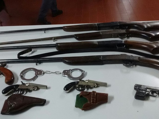Armas de fogo furtadas de fazenda foram recuperadas pela polícia (Foto: Divulgação/Polícia Militar)