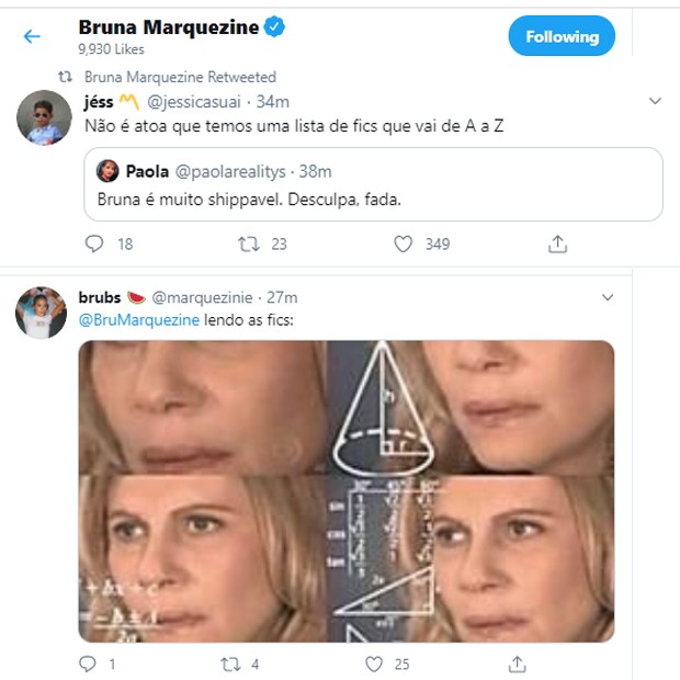 Tweets curtidos e repostados por Bruna Marquezine (Foto: Reprodução/Twitter)