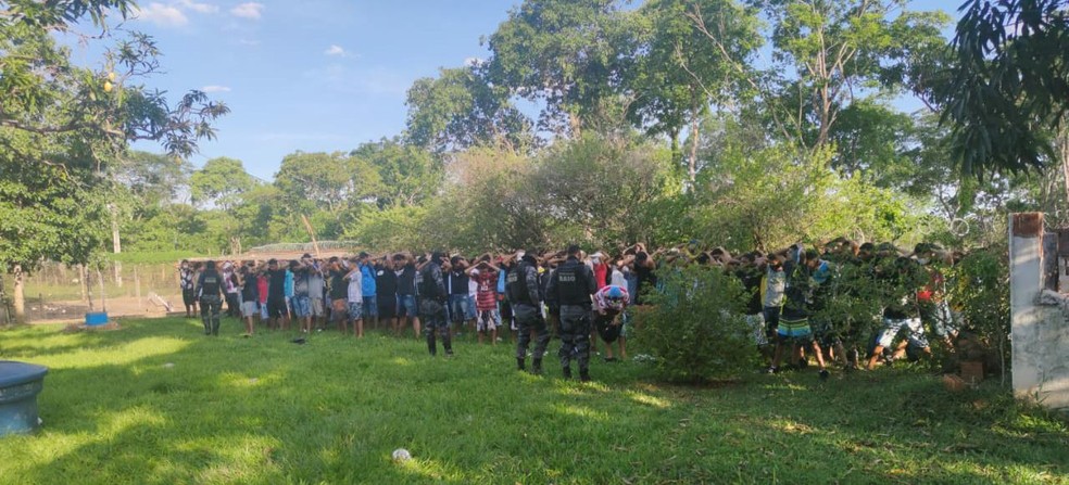 Uma festa rave com aglomeração de 600 pessoas foi fechada por policiais militares na tarde de domingo (15) em uma chácara, no bairro Sucuri, em Cuiabá.  — Foto: Polícia Militar de Mato Grosso/Assessoria