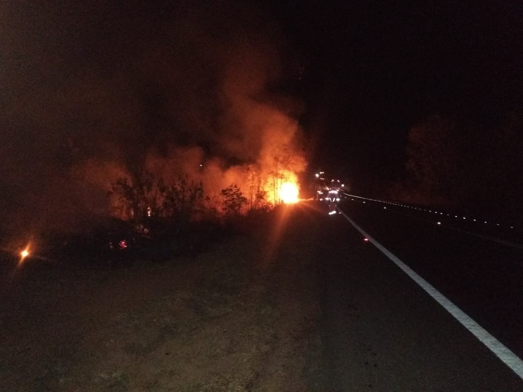 Incêndio atinge área de mata às margens da BR-135, em Bocaiuva