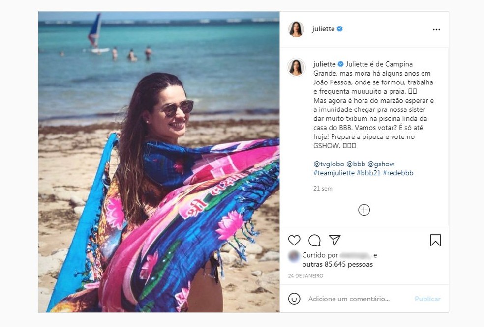 ADMs postaram um dos registros de Juliette na orla de João Pessoa enquanto ela estava na casa do BBB21 — Foto: Juliette/Instagram/Reprodução