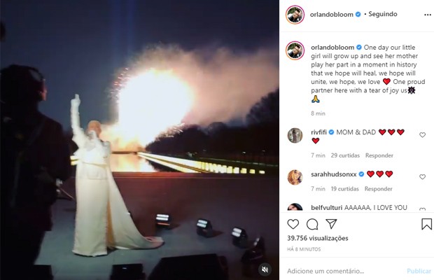 Orlando Bloom exalta Katy Perry cantando na posse de Joe Biden e Kamala Harris (Foto: Reprodução/Instagram)