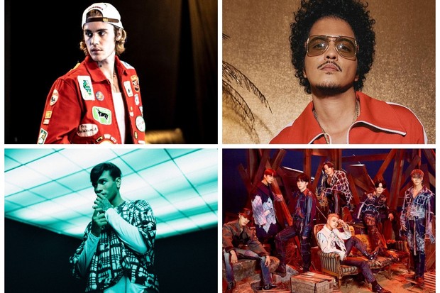 Justin Bieber, Bruno Mars, Luan e ATEEZ (Foto: Rony Kramer/Reprodução/Instagram)