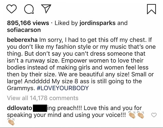 O comentário de Demi Lovato no post de Bebe Rexha (Foto: Instagram)