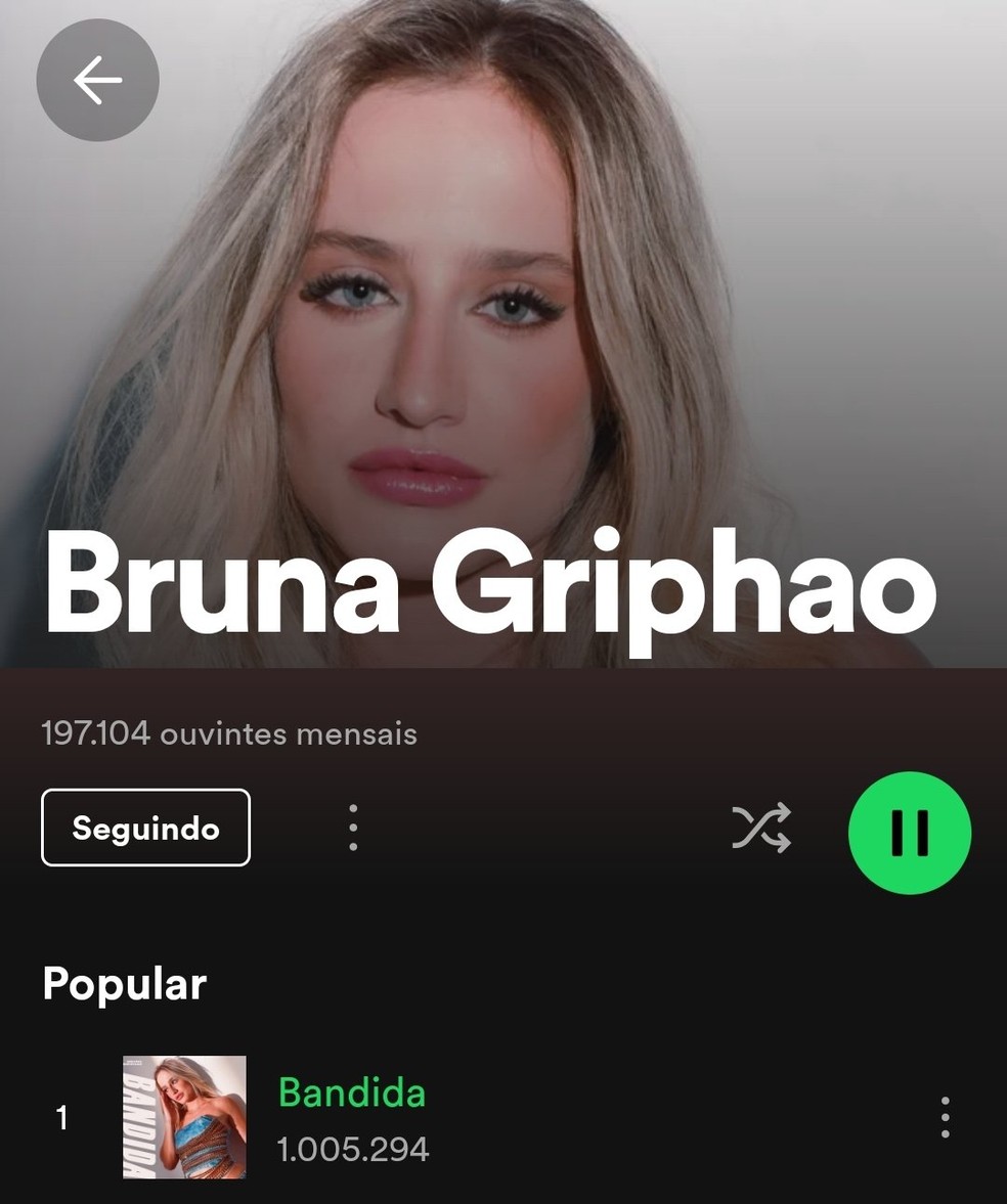 M&uacute;sica de Bruna Griphao, "Bandida", atinge 1 milh&atilde;o de streams &mdash; Foto: Reprodu&ccedil;&atilde;o/Redes Sociais