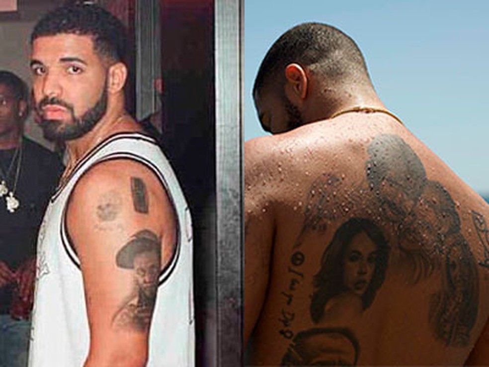 Drake coleciona rostos de famosos, amigos e familiares nas costas &mdash; Foto: Reprodu&ccedil;&atilde;o/Instagram