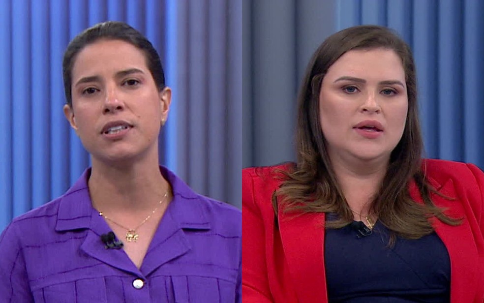 Raquel Lyra (PSDB) e Marília Arraes (Solidariedade) durante debate da TV Globo — Foto: Reprodução/TV Globo