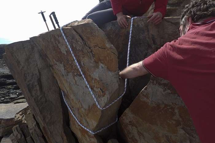 Quatro pessoas ajudaram a remover a pedra com o fóssil (Foto: Neil Davies)