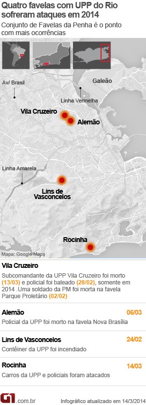 mapa ataques tiroteio upp Rio (Foto: Editoria de Arte / G1)