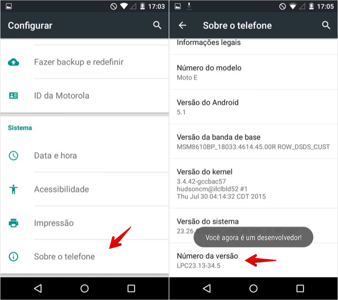 Ativando o modo desenvolvedor do Android (Foto: Reprodução/Helito Bijora) 