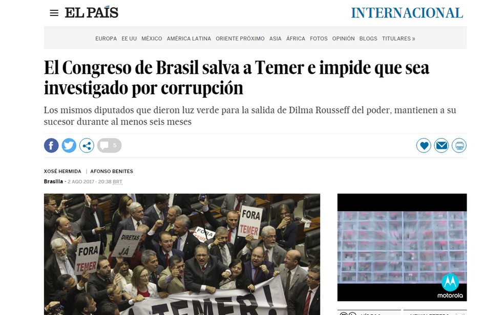 Votação foi tema de matéria do 'El País' (Foto: Reprodução/El País)