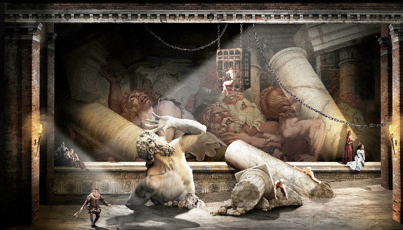 Desenho de um dos cenários projetados por Nicolás Boni para a ópera Rigoletto (Foto: Divulgação)