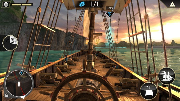 Em Assassins Creed Pirates, use os ícones da tela para navegar com barco (Foto: Divulgação/Ubisoft)