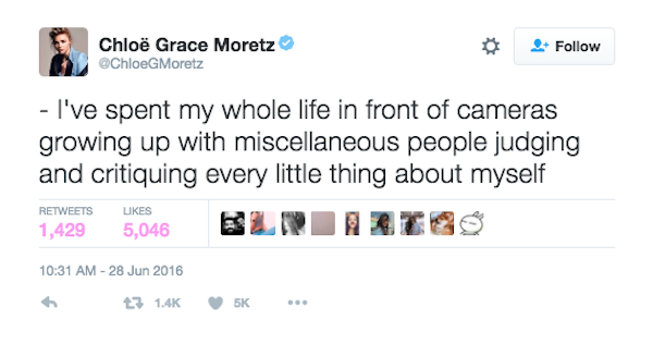 A reação de Chloe Grace Moretz pelo Twitter (Foto: Twitter)
