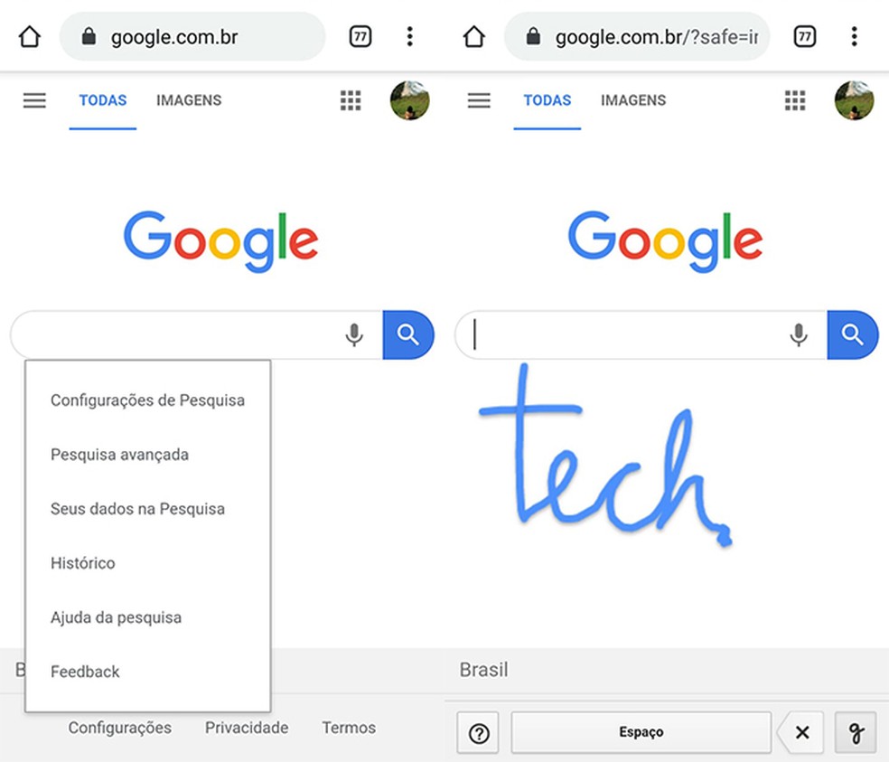 É possível pesquisar no Google sem digitar no teclado do celular — Foto: Reprodução/Marcela Franco