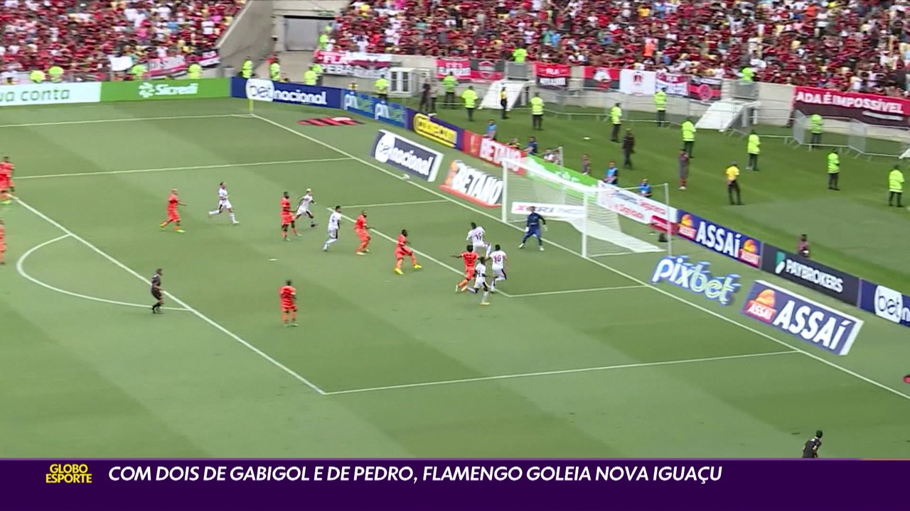 Com dois gols de Gabigol e de Pedro, Flamengo goleia o Nova Igua&ccedil;u