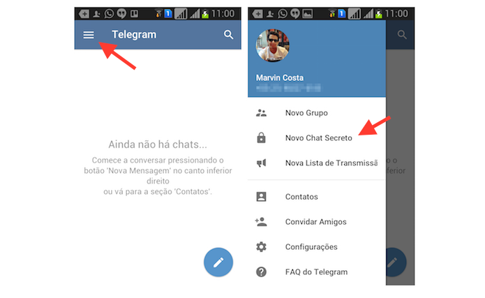 Acessando a ferramenta de chat secreto do Telegram para Android (Foto: Reprodução/Marvin Costa)