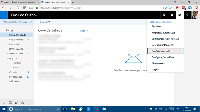 Clique em contas conectadas para usar o Gmail no Outlook.com (Foto: Reprodução/Elson de Souza)