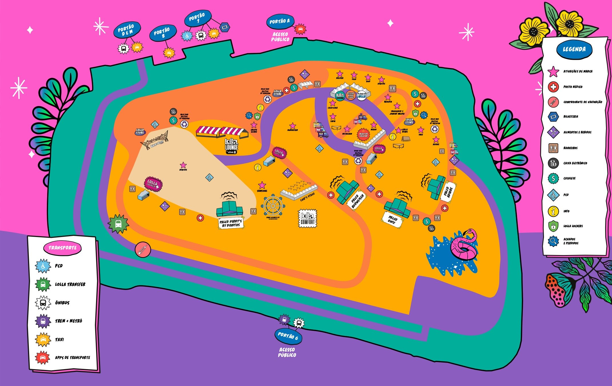 Mapa do Lollapalooza mostra localização dos palcos do festival Pop e Arte