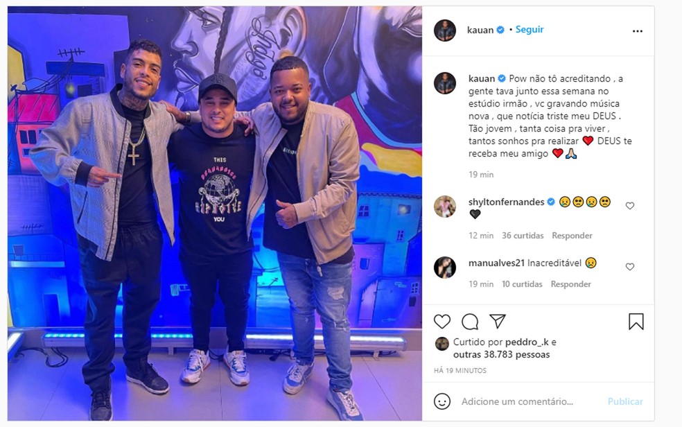 Kauan postou foto em homenagem ao DJ Kevin neste domingo (16) — Foto: Reprodução/Instagram/Kauan
