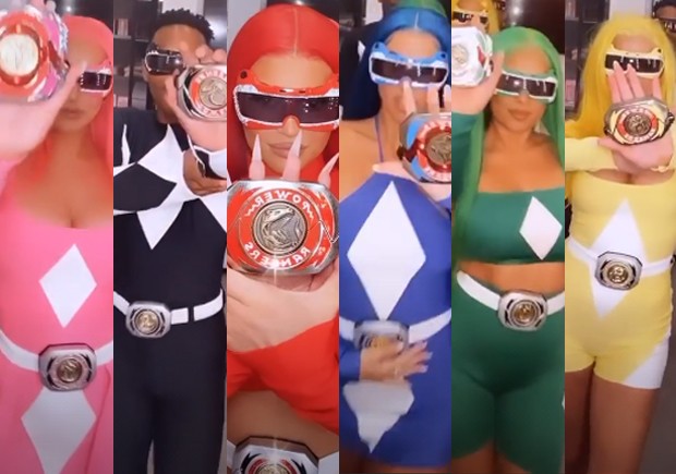 Kylie Jenner (de vermelho) e amigos fantasiados de Power Rangers pro Halloween (Foto: Reprodução/Instagram)