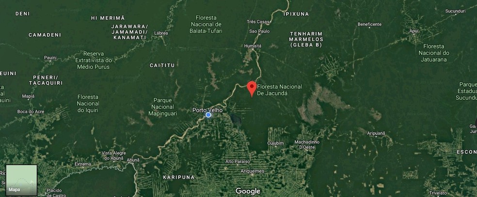 Grupo criminoso invadia e comercializava a reserva Jacundá, em Porto Velho — Foto: Google Maps/Reprodução