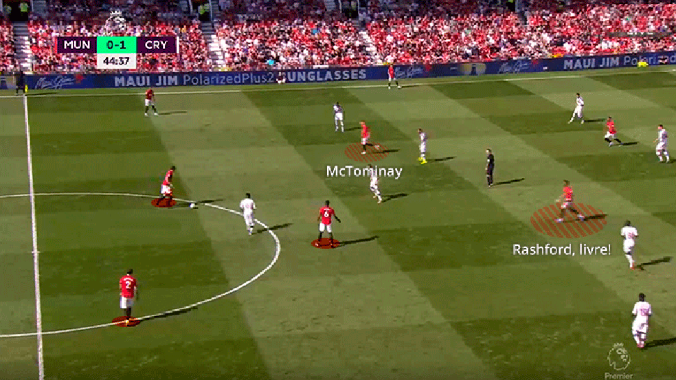 Veja que Rashford aparece livre. Ele Ã© a melhor opÃ§Ã£o para passar a bola â Foto: Leonardo Miranda
