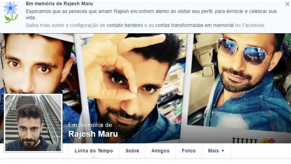 Perfil no Facebook em memória de Rajesh Maru  (Foto: Reprodução/Facebook/BBC)