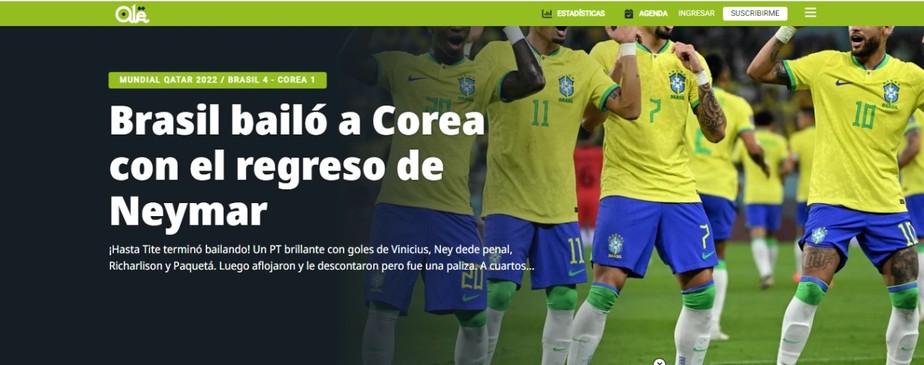 Jornal Olé destaca boa atuação da seleção brasileira após volta de Neymar para equipe